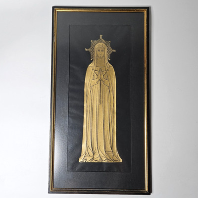 Vintage Brass Rubbing Eleanor de Bohun Westminster Framed 23 x12  Art Print