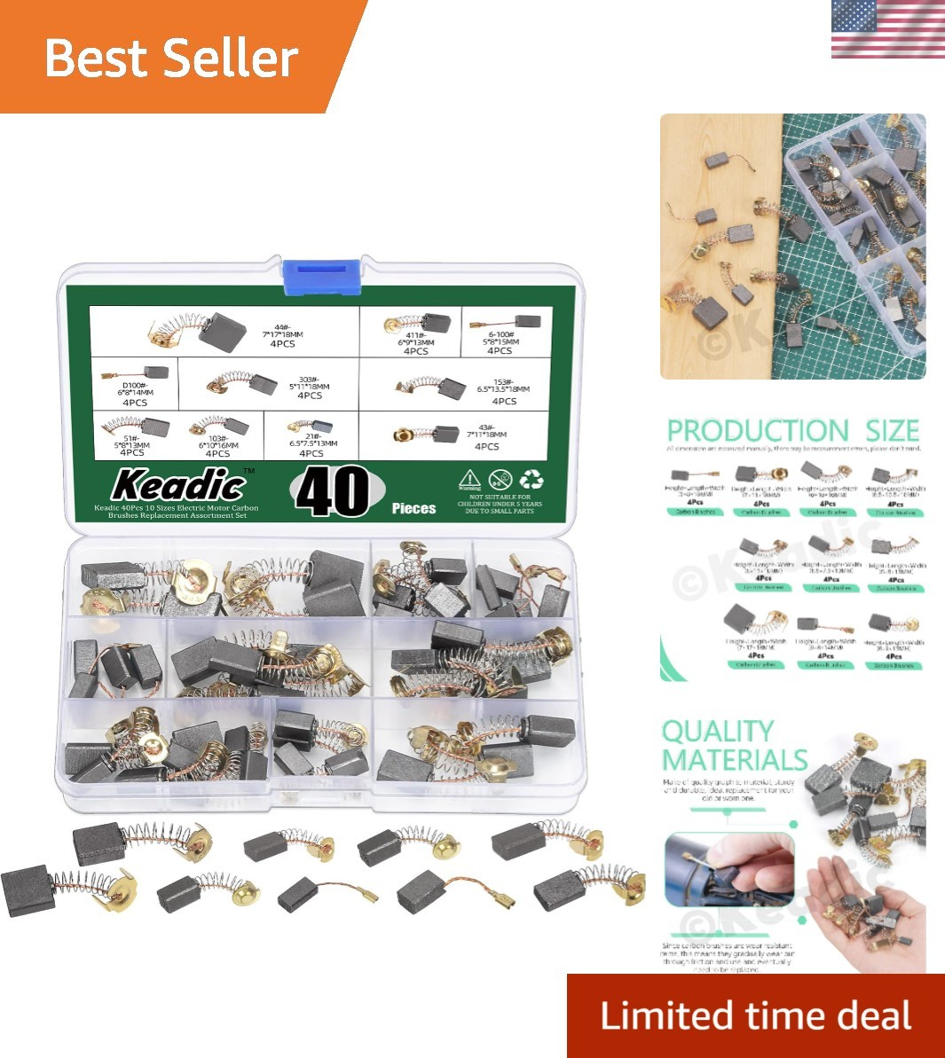 Carbon Brushes Assortment - 40 Pcs for Grinders & Electric Motors, Easy Install