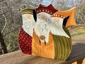 Vintage Three Wisemen/Kings/Maji Wooded Hand Painted Folk Art Signed