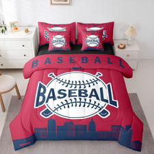 Kids Baseball City Bed in a Bag Twin, Baseball Comforter Set with Sheets Sports