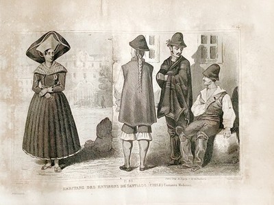 Lithograph America ''Inhabitants Of The Surroundings Of Santiago In Chile''