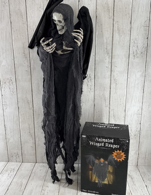 36'' Animated Hanging Winged Reaper Eyes Light Up Wings Flap Halloween Sound box