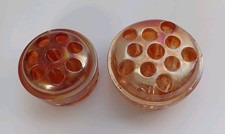 Two Marigold Carnival Glass Vintage Flower Frogs 3x1.5 11 Hole  2.5x1.5 8 Hole
