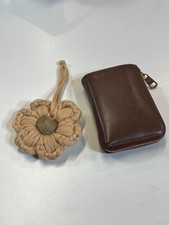 Beige Brown Handmade Crochet Flower Keychain Bag Charm T-Shirt Yarn