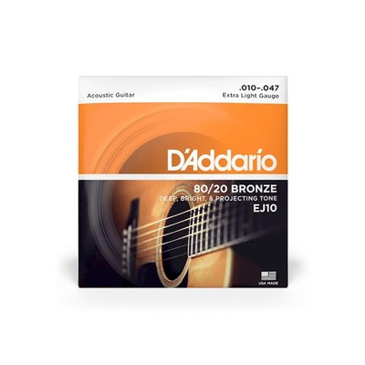 D'Addario EJ10 80/20 Bronze Acoustic Guitar Strings10-47 Extra Light