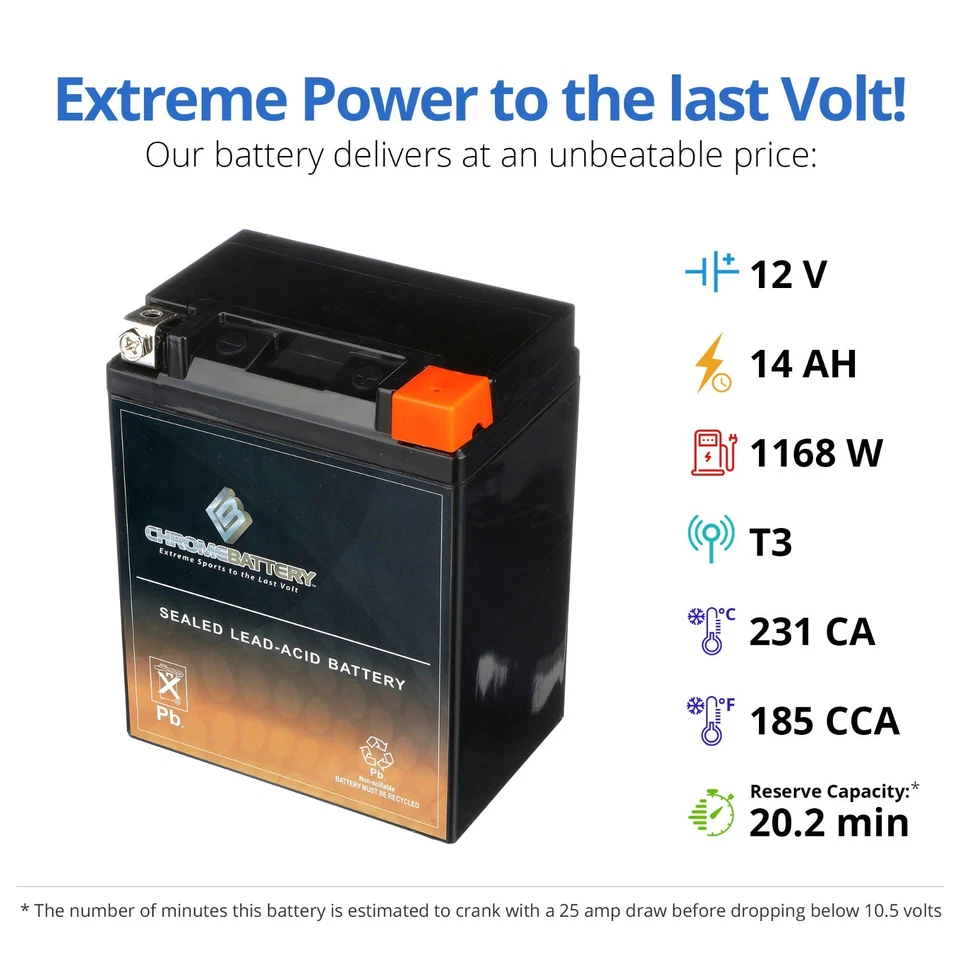 Batería de motocicleta YB14L-A2 para KAWASAKI EX500-D Ninja 500R 500CC 1994-2010 Foto 3 de 4