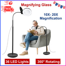 10X 20X Magnifying Glass With Light and Stand, 36 LED Dimmable Floor Magnifying