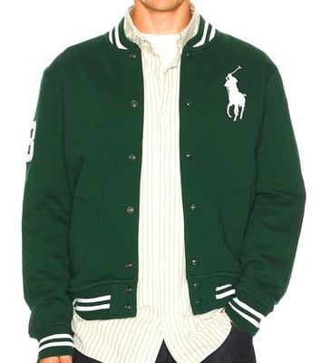 Polo Ralph Lauren Green Fleece Baseball Jacket Big Pony Mens M NWT