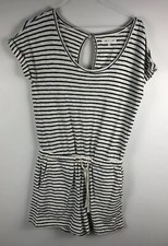 Lou  Grey 100 Cotton Striped Romper Womens S Elastic Waist Tie Pockets