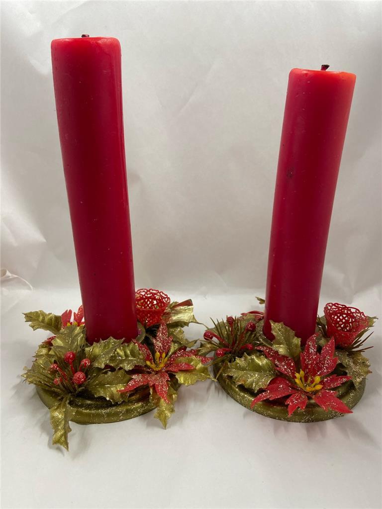 Vintage Hong Kong Christmas Candles Plastic Holly Poinsettia Holder Ring