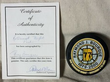 Raymond Bourque Night 2001 Autographed Signed Bruins Puck COA by Stadium Legends