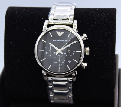 New Authentic Emporio Armani Luigi Beta Classic Silver Black Men's AR1853 Watch