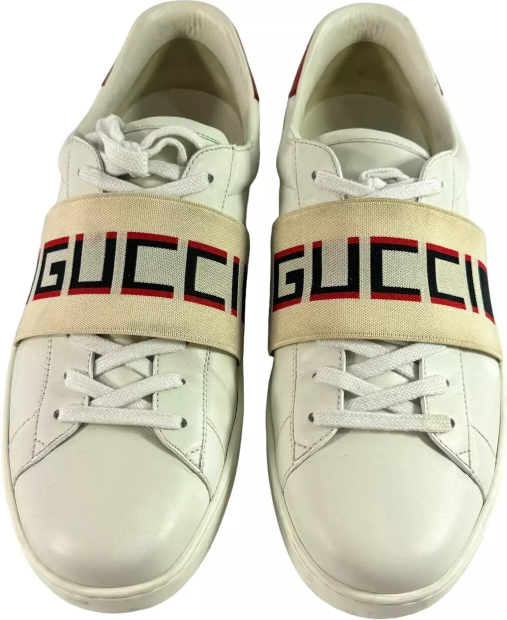 Baskets homme GUCCI ACE Band logo cuir blanc fabriquées en Italie 9,5 10US