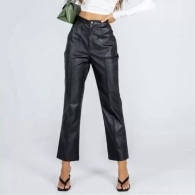 Princess Polly Pants Size Cropped Vegan Leather Encore Black