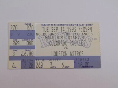 Colorado Rockies Houston Astros Baseball Ticket Stub September 14 1993 Mile High - Image 1 of 2