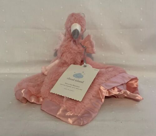 Cloud Island Pink Flamingo Plush Lovey Pink Satin Security Blanket 14x14 Gold - Picture 1 of 7