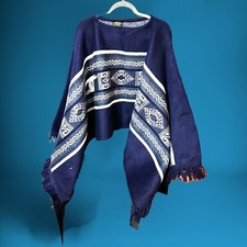 Alpaca Wool Poncho TEJIDOS RUMINAHUI Adult - XL Imported Ecuador Navy Creme New