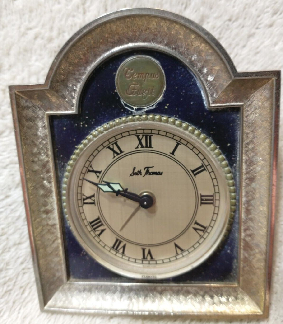 Alarm Clock Seth Thomas Analog - Tempus Fugit Needs Main Spring Servicing & Key-image