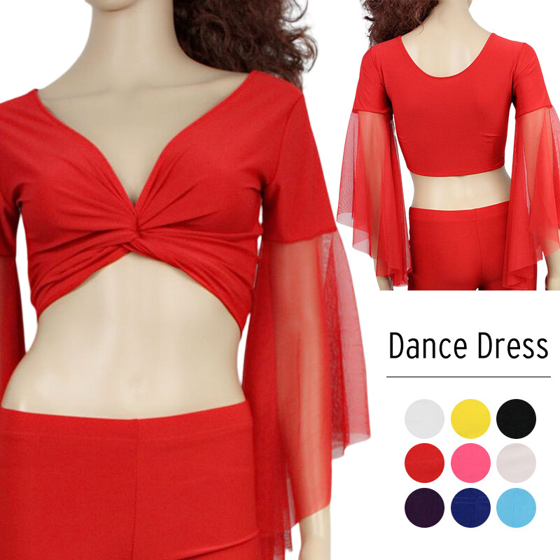 Lace Sleeved Cotton Belly Dance Yoga Pilates Wrap Bolero Exercise Top 1 Size