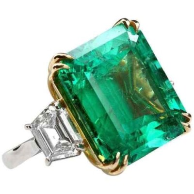 Art Deco 6.50 Ct Green Emerald Antique Vintage 925 Silver Wedding Jewelry Ring