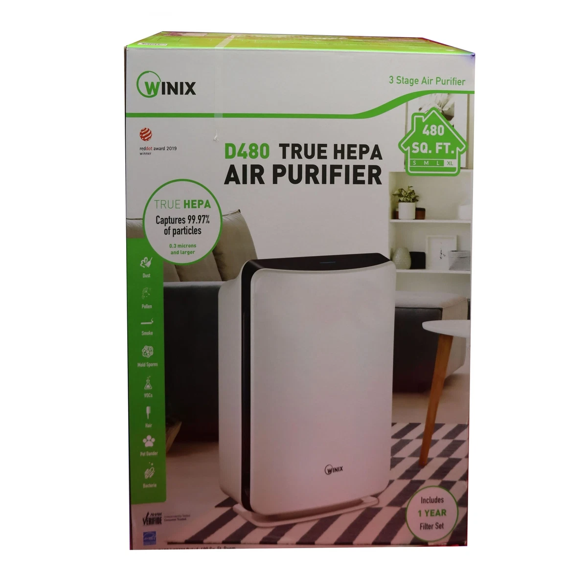 WINIX D480 Air Purifier True HEPA 3 Stage AHAM Verified 480 sq ft smart sense