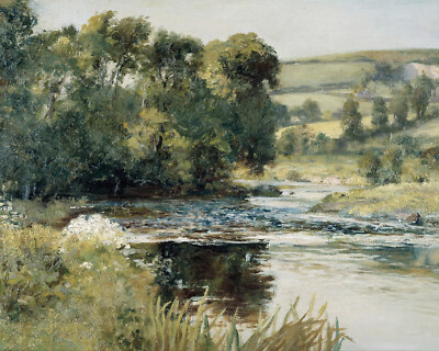 Vintage Spring Stream Landscape Painting Giclee Print on Fine Art Paper