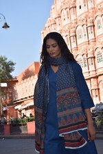 INDIAN HAND BLOCK PRINTED ROYAL BLUE COTTON KURTI  PANT SET WITH DUPATTA