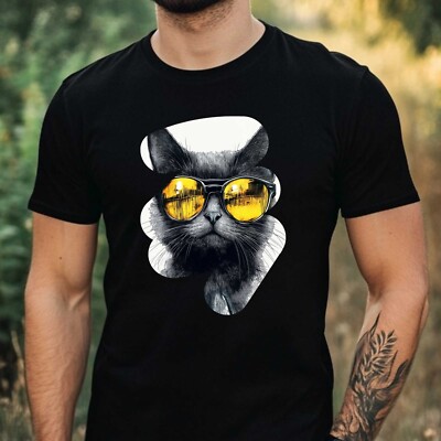 Mens Cat Sunglasses Cotton T-Shirt Size XS to 5XL