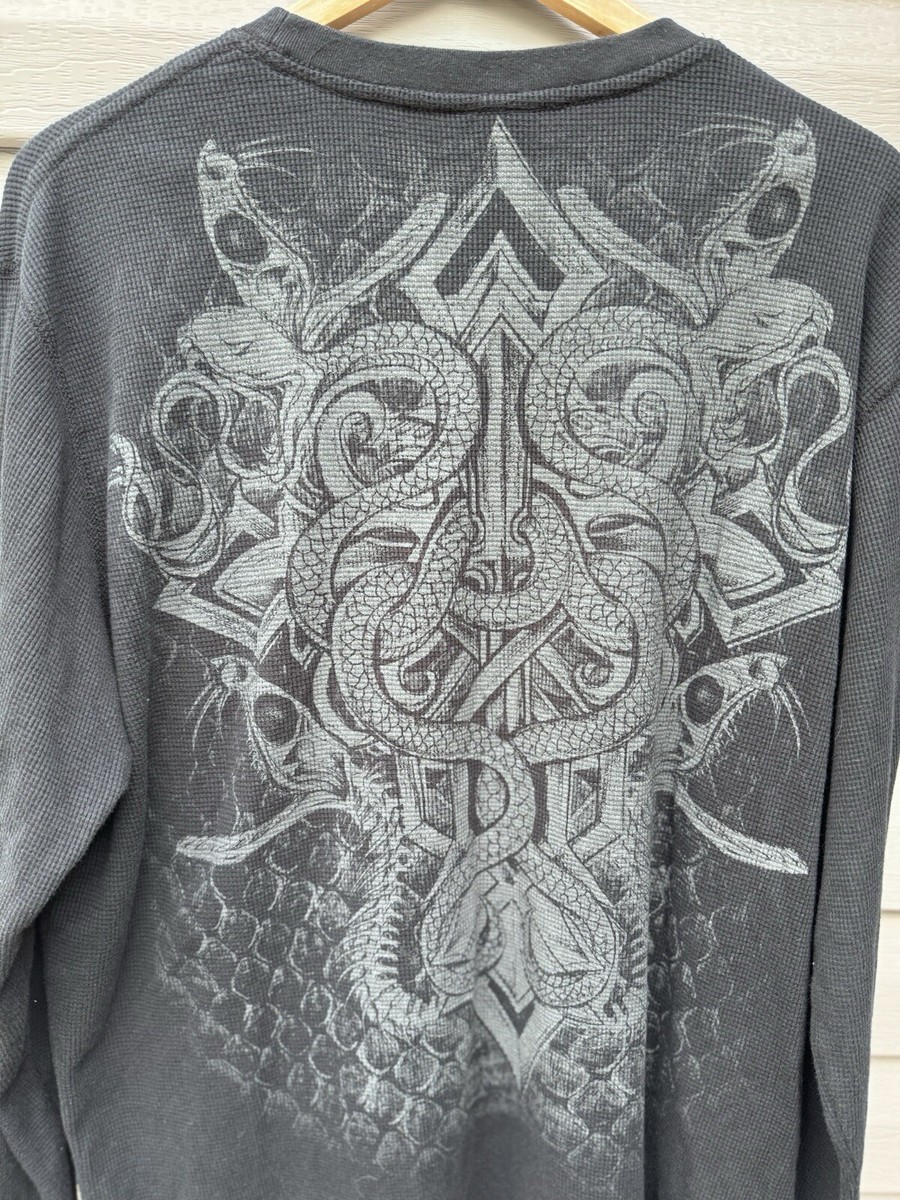 MMA Elite Mens 2XL Black Thermal Waffle Knit Shirt Snakes Cross