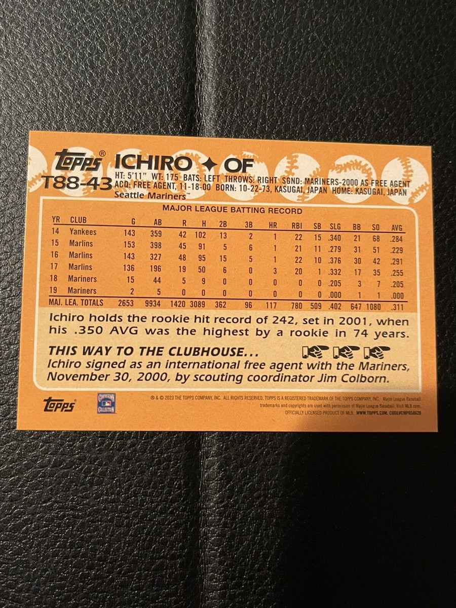 2023 Topps Series 1 1988 Throwback Baseball Card Ichiro #T88-43