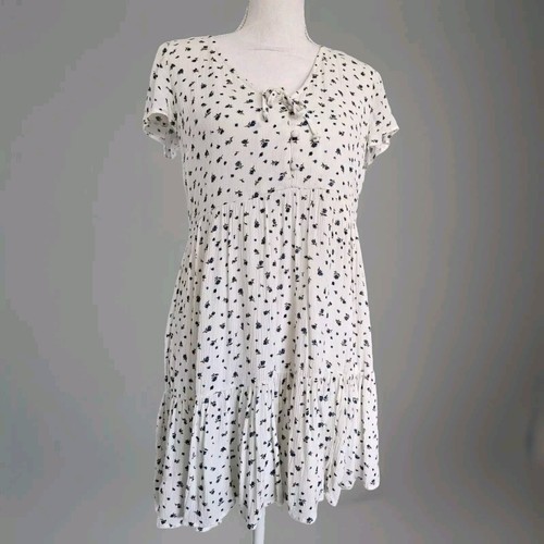 American Eagle Women's Ivory White Floral Short Sleeve V-Neck Dress Size Small - Picture 6 of 16