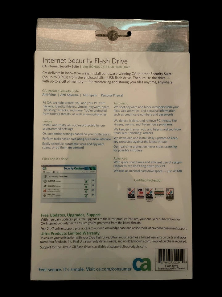 CA Computer Associates Internet Security Flash Drive 2007 2 GB USB Drive - Image 2 of 3