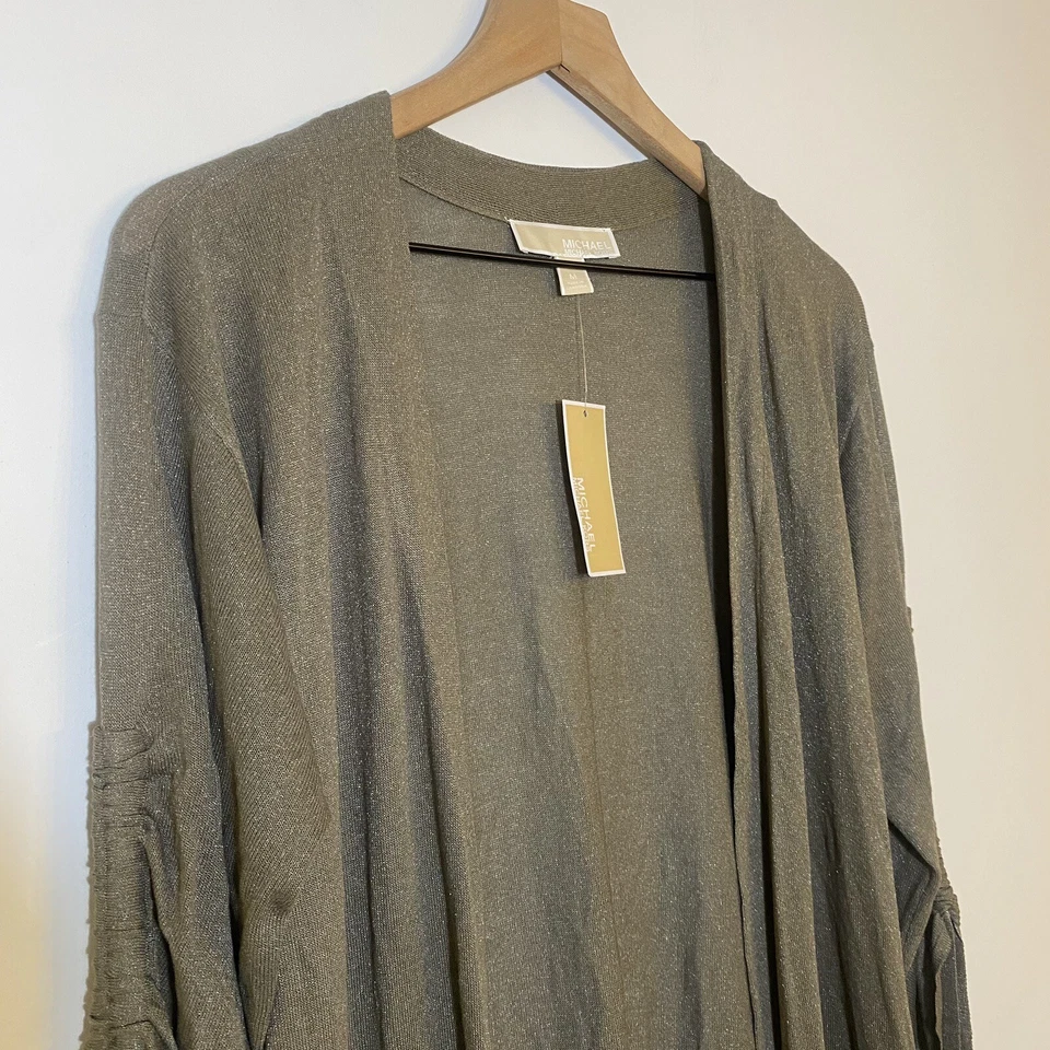 Cárdigan largo para mujer Michael Kors verde safari talla mediana bolsillos nuevo con etiquetas Foto 2 de 4