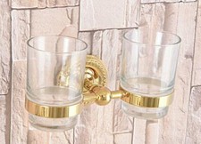Gold Color Brass Double Tumbler Cup Holder Toothbrush Holder Bathroom Accessory