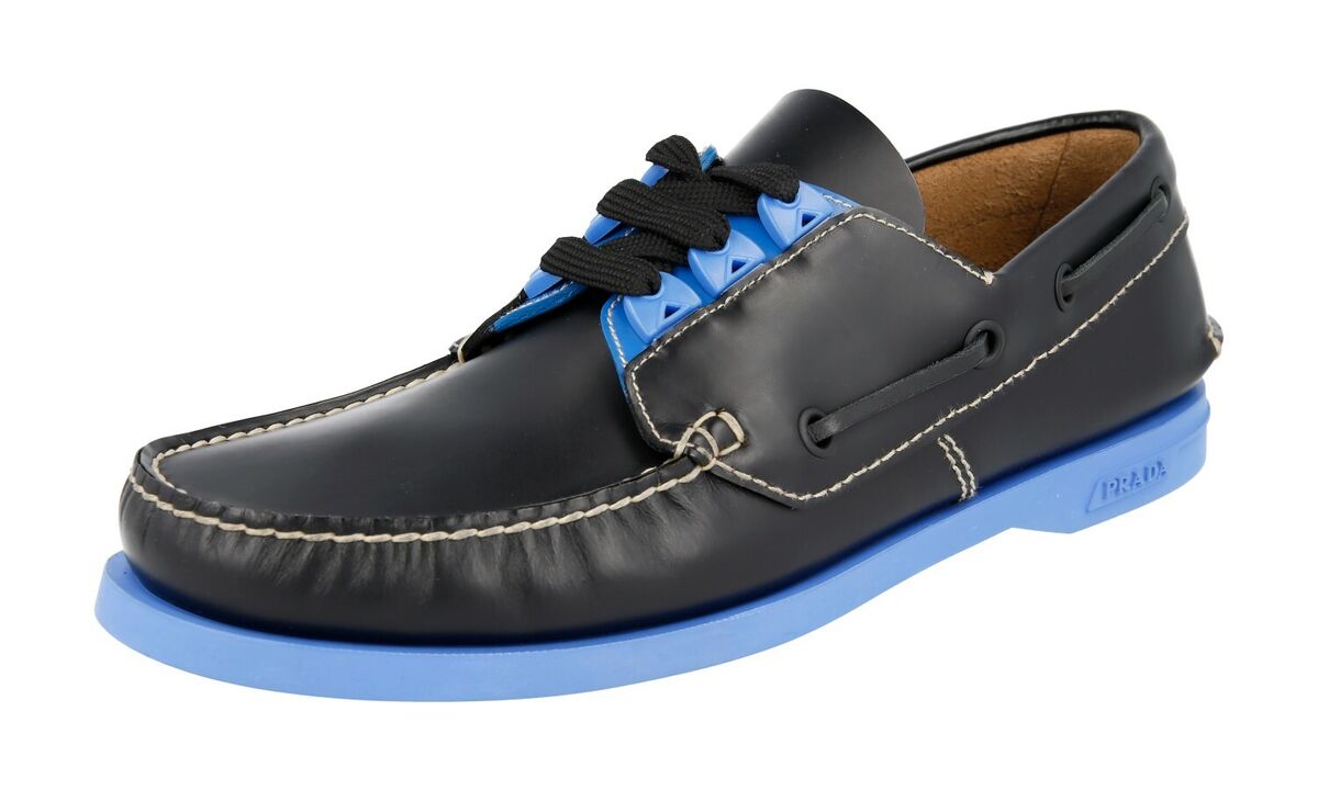 LUXURY PRADA LACE-UP BOAT SHOES 2EG271 BLACK BLUE NEW US 11 LUXURY PRADA LACE-UP BOAT SHOES 2EG271 BLACK BLUE NEW US 11
