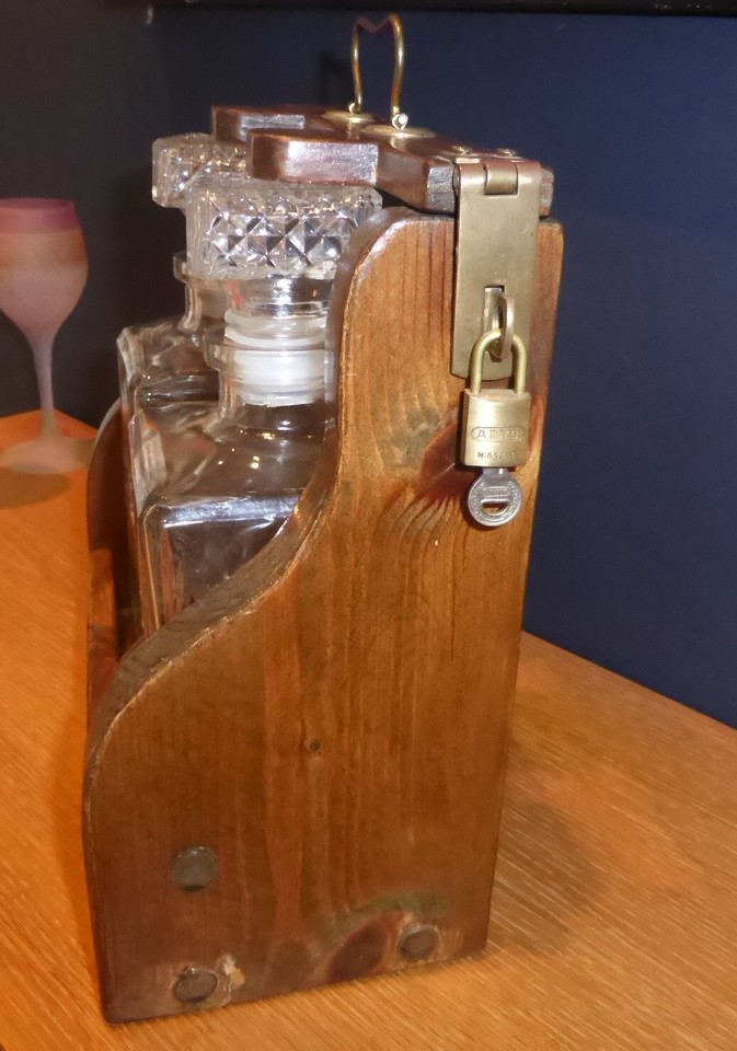 "Antique wood Two Bottle Tantalus Decanter Set eBay