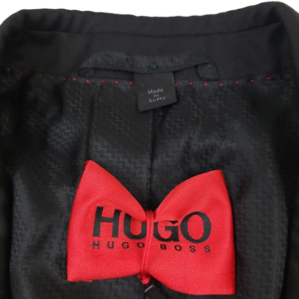 $695 HUGO BOSS Astian Black Peak Lapel Slim Fit Wool Tuxedo Jacket Mens Size 40S - Image 3 of 4