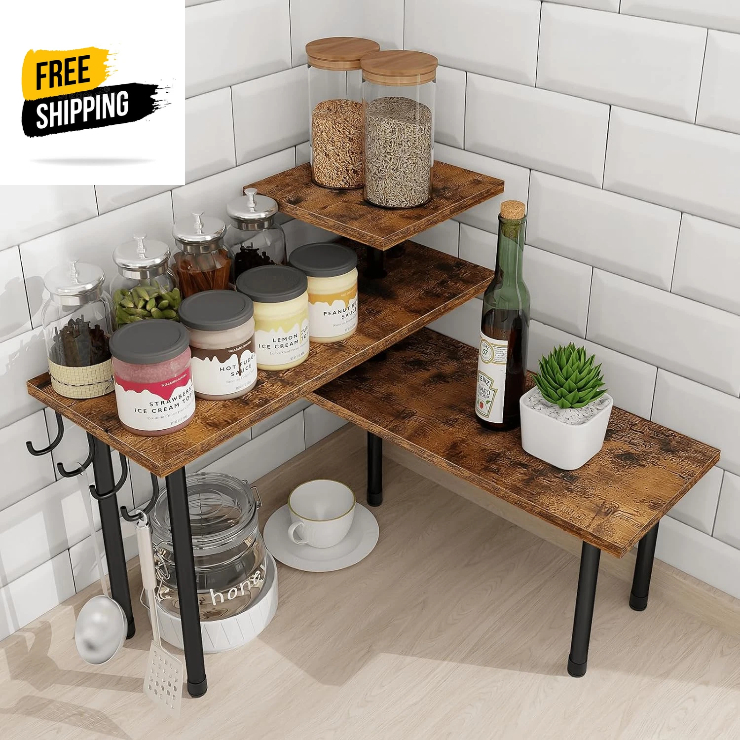 Kitchen Countertop Organizer Corner Shelf, Bathroom Counter Organizer, 3 Tier Co