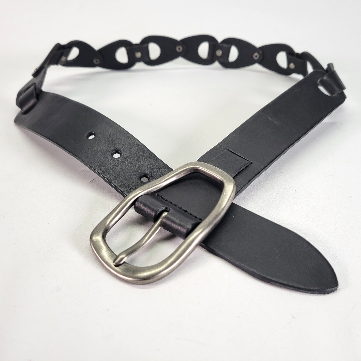 Chain Link Leather Belt 34 L Black 6156 | eBay