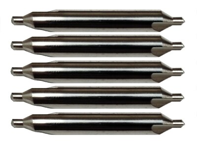 5 Pack #1 Solid Carbide Center Drill   60°   3/64'' Pilot   CNC   1/8'' Shank