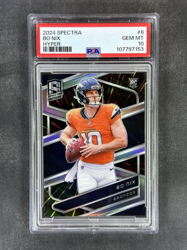 2024 Panini Spectra #6 Bo Nix Hyper Prizm /75 Rookie RC PSA 10 Gem Mint, Pop 2
