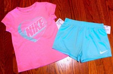 NIKE SPORT AUTHENTIC TODDLERS GIRLS ORIGINAL BRAND NEW 2Pc SHORTS SET Sz 4, NWT