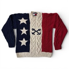Vintage Tommy Hilfiger Cable Knit American Flag Pullover Sweater Large 90s Rare