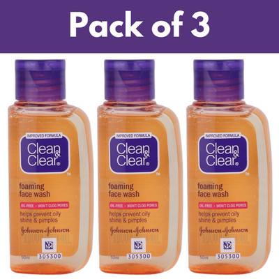 Clean & Clear Foaming Face Wash used for oily and pimple prone skin of 3 x 100ml