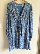 Ted Baker London Dress Size 3 UK 12 Blue Floral Print Long Sleeve with pockets