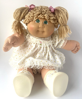 Vintage 1984 Cabbage Patch Kid HM3 Blonde Pigtails Green Eyes CPK Outfit Shoes