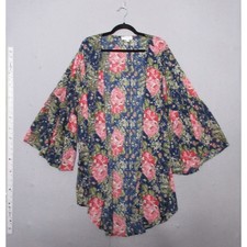 Umgee Kimono 1XL/2XL Blue Floral Kimono Bell Sleeve Boho Topper Flowy Beachy