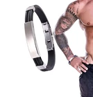 Custom Name Rubber Stainless Steel ID Bracelet Engraved Wristband Gift For Men