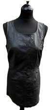 Vintage Y2K Benetton Black Leather Sleeveless Dress Mid Small S Made in Italy