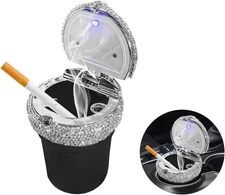 Car Ashtray with Lid, Bling Portable Ash Tray Cup Holder with LED Light Indicato